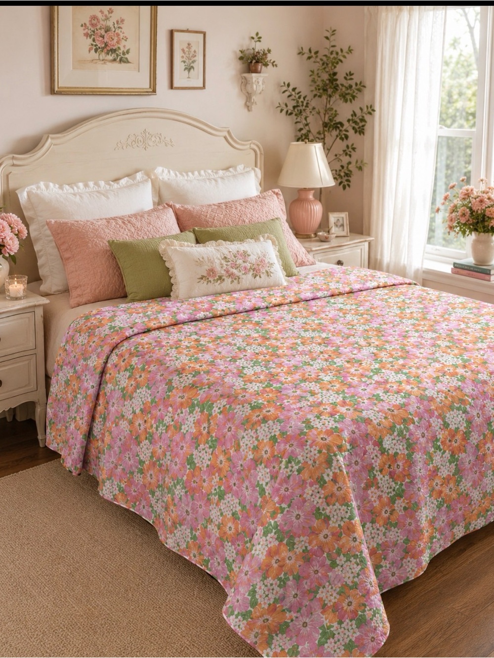 Vintage 1970’s wabasso double flat sheet with eyelet trim